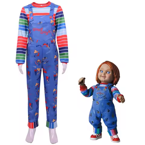 Movie Horror Chucky Adult Chucky Cosplay Costume with Striped Shirt and Jumpsuit for Chucky Overalls