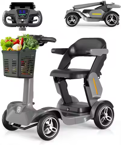 Ultra-Stable 4-Wheel Lightweight Folding Mobility Scooter for Seniors Adults, Long Range 35 Miles El