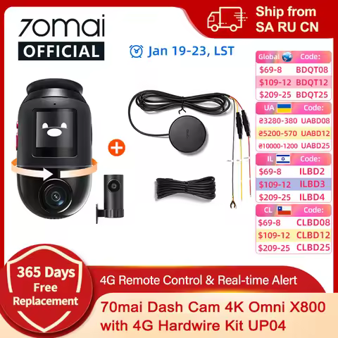 70mai Dash Cam 4K Omni X800-2 Set with 4G Module UP04 Supercapacitor 360° Rotating Real-time Alert R