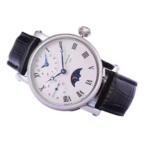 Vintage Day Night Moon Parnis 43mm Handwind Men Watches Small Second Leather Strap Mechanical Hand W