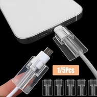 1/5ชิ้นอุปกรณ์กันลมแบบใสสามารถใส่ได้กับ iPhone iPad สาย USB ที่จัดเก็บสำหรับป้องกันเคสป้องกันแขนคลิปห่อหุ้มสายเคเบิลข้อมูล