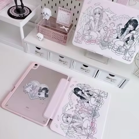 Y2K Japanese Anime Girl Tablet Case For iPad Pro 11 13 M2 M4 M3 9.7 10.2 5/6th 7/8/9/10/11th Mini 6 