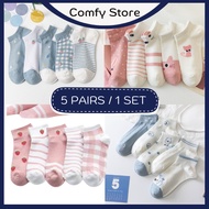 1 Set 5 Pairs Cute Bear Sock Rabbit Women Socks Set Stoking Stocking Stokin Muslimah 袜子