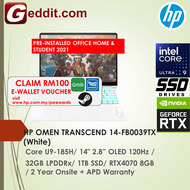 HP OMEN TRANSCEND 14-FB0039TX / 14-FB0042TX GAMING LAPTOP (U9 185H,32GB,1TB SSD,14" 2.8K OLED 120Hz,RTX4070 8GB,WIN11)FREE BACKPACK + PRE-INSTALLED OFFICE H&amp;S