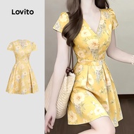 B190-MAY26-B-1-Yellow Printed Dress Short Style-DRB190P2D440