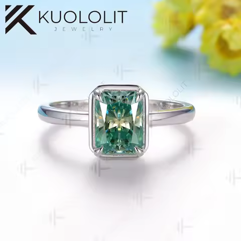 Kuololit 2CT Radiant Cut Cyan Moissanite Ring for Women Solid 14K 10K 585 White Gold Ring for Engage