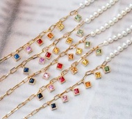 18k金彩虹藍寶石配珍珠手鏈