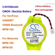 Cameron Sino 550mAh CMOS / BackUp Battery for VeriFone VX600BT, VX600 Bluetooth, MPM-100, For Motoro