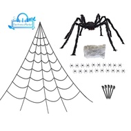 Halloween Spider Web Decorations 275" Triangular Huge Spiders Web +78" Giant Fake Spider for Yard, P