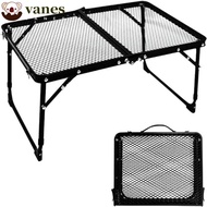 VANES Outdoor Collapsible Garden Desk, Adjustable Height Foldable Metal Mesh Grill Table, Outdoor Furniture Portable Sturdy Aluminum Picnic Folding Camping Table Traveling