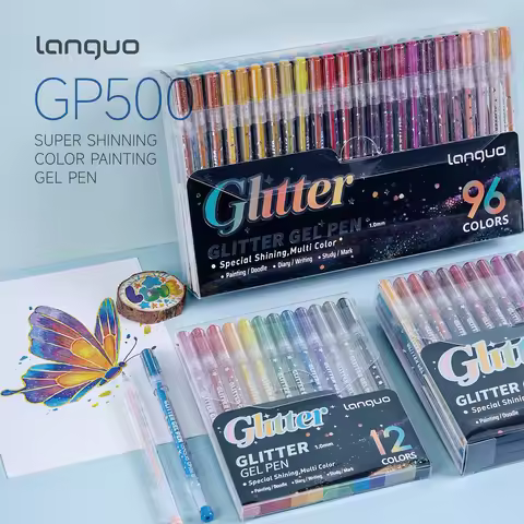 LANGUO Glitter Gel Pen 1.0mm Metal Glitter Color Ballpoint Pen 12/48/96 Color Metallic Ink for Drawi