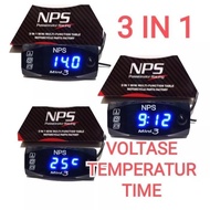 Volt meter aki 3 in 1 Volt meter jam suhu Voltmeter suhu jam NPS