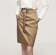 G2000 กระโปรงทรงสอบสีน้ำตาล กระโปรงทำงานผู้หญิง กระโปรงสีน้ำตาลแบบมีเข็มขัด