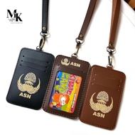 Dompet Kartu Pria ASN dengan ID Card Holder dan Tali Gantung, Warna Hitam dan Coklat, Logo Pohon dan