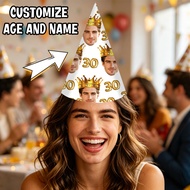 6/12pcs personalized golden paper crown birthday party hats, customized photo/age, suitable for 21st