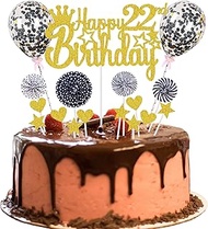 Happy 22th Birthday Cake Decoration 22 Years Man Women Cake Decoration 22nd Birthday Gold Black Cake