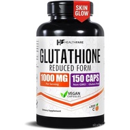 Healthfare Glutathione Supplement 1000mg | Reduced GSH Antioxidant | 98%+ Highly Purified | 150 Vega