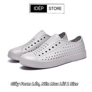 (HCM) Giày lười nam nữ đi mưa XÁM ĐẾ TRẮNG có lỗ thoáng khí Chất liệu nhựa xốp EVA siêu nhẹ êm chân