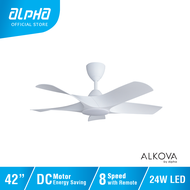 ALPHA Alkova - AXIS 42 Inch LED DC Motor Ceiling Fan with 5 Blades (8 Speed Remote)