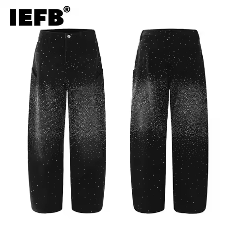 IEFB Refined Men's Baggy Jeans American Casual Gradient Rhinestone Detail High End Denim Minimalist 