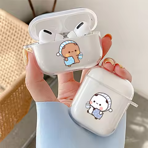 Kawaii Cute BuBu DuDu Bear Couple Earphone Case For Airpods 4 3 2 1 Clear Soft Wireless Cover For Ap