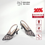 LUME Women's Pointed Toe Floral Pattern High Heels 7cm High BLACK with Anti-Slip Rubber