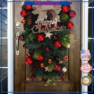 Walmeck Xmas Swag Creative Artificial Spruce Teardrop Wreath with Pine Cones Balls Bow for Door Wind