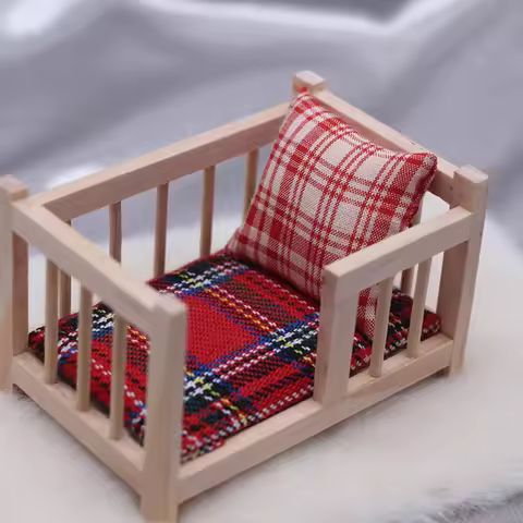 1:6/1:12 Mini Crib Baby Bed Model Dollhouse Bedroom Furniture Dollhouse Simulation Dolls House Acces