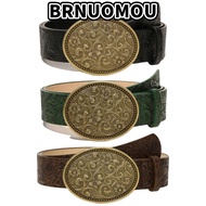 BRNUOMOU Western Cowboy Belt, PU Leather Punk Rock Carved Buckle Embossed Belt, Fashion Vintage Y2K 