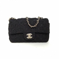 CHANEL CF口蓋包大Mini20黑色毛呢31開金扣肩背包