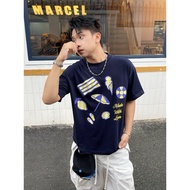 Navy Blue STRIPED Form BOXY Unisex T-shirt - de tée