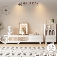 Halfday - Modern Cream Telescopic TV Console Cabinet: Space-Saving White Floor Cabinet for Small Apartments | TV Cabinet