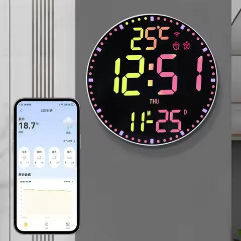Intelligent WiFi Wall Clock RGB Phantom Fashionable Calendar Clock Living Room Digital Wall Clock AP