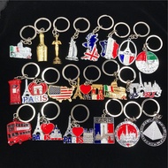 France Italy UK Dubai Egypt Metal Keychain Boutique Solid Keyring