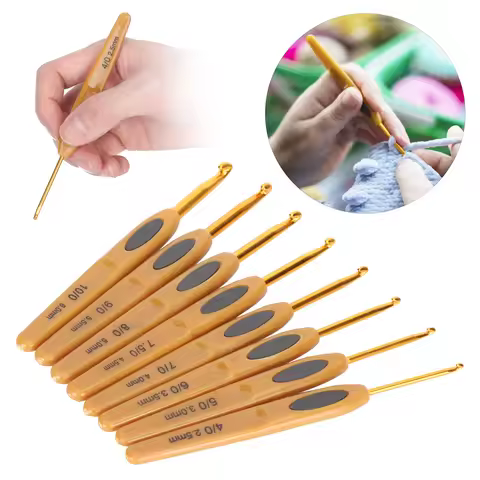 Crochet Hook Knitting Tools Aluminum Ergonomic Sweater Needles Brown Plastic Handle Ergonomic Croche