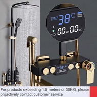 QDH/NEW💎LED Digital Bathroom Shower Set Newly Hotel Thermostatic Bath Shower System Faucets Rain Shower Head Black Gold