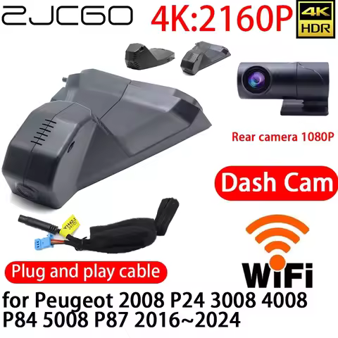 ZJCGO 4K DVR Dash Cam Wifi Front Rear Camera 24h Monitor for Peugeot 2008 P24 3008 4008 P84 5008 P87