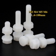 【YHL】M3/M4/M5/M6 Nylon plastic Hex Bolt DIN933 Full Thread Skru Screw Bolt gasket and Nut