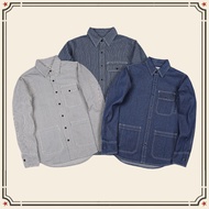 GRND WESTERN SHIRTS Ami Khaki Vertical Stripes Cargo Shirt Multi-pocket Denim Shirt