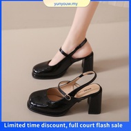 Mary Jane High Heels Flat Strap Thick Heels Back Hollow Heels Women