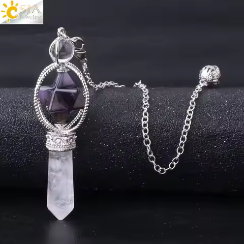 CSJA Merkaba Dowsing Pendulum Quartz Natural Stone Crystal Reiki Healing Pendule Pendant Pendulums R