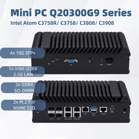 Mini PC Q20300G9 Series CPU Atom C3558/C3758/C3758R/C3808/C3908, 10G SFP+/ 2.5G LAN/ Console, Barebo
