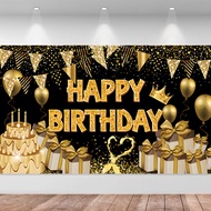 Birthday Backdrop Decoration Cloth 49*31.5 Inch Black Gold Happy Birthday Party Backdrop Wall Decor