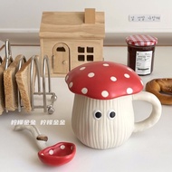 Cartoon Red Mushroom coffee mug with lid cute ceramic mug Office water mug Breakfast milk mug