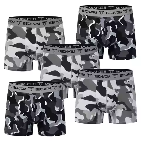 Man Print Boxer Briefs Short Leg 3D U Pouch Underwear Cotton Breathable Comfortable Trunks Mix Color