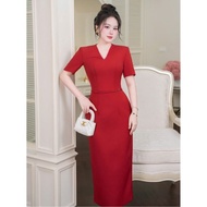 Red Dress MAY M220 with Crystal Applique at the Waist - Red Dress with Luxurious Pencil Shape Design