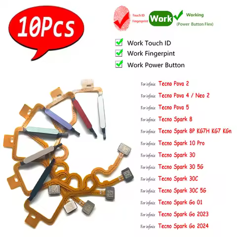 10Pcs,Fingerprint Home Button Connection Flex Cable For infinix Tecno Pova 2 4 5 Neo 2 Spark 8 8P 10