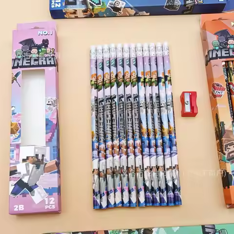 12/48pcs New Minecraft pen Pencil Cartoon Stationery and Learning Supplies 1 Box 12 Pencil Rollers S