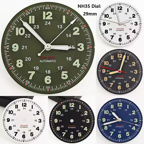 29mm NH35 Dial Pilot Watch Dial Green Luminous Custom Logo Suitable for NH35 NH36 Movement Pilot Wat