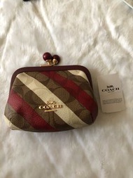 Nora Kisslock Card Case In Signature Canvas With Diagonal Stripe Print